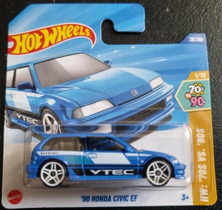 Hotwheels 90 honda civic EF in blauw met vtec striping, Hobby en Vrije tijd, Modelauto's | Overige schalen, Nieuw, Auto, Ophalen of Verzenden