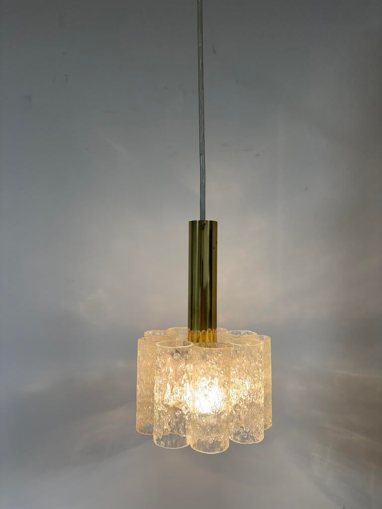 Vintage Doria Leuchten hanglamp ijsglas tubes jaren 60/70, Ophalen of Verzenden, Zo goed als nieuw, Glas, Minder dan 50 cm