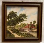Ingelijste tegel met landschap, Antiek en Kunst, Antiek | Wandborden en Tegels, Ophalen of Verzenden