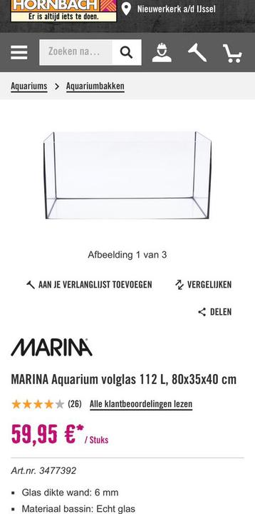 Marina aquarium volglas 112L 80x35x40 cm