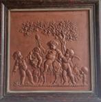 Antiek Terracotta kleur gips tableau 5 putti met bok 1860, Antiek en Kunst, Ophalen of Verzenden