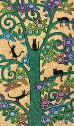 Uniek Handgeschilderd Schilderijtje Katten in Boom 30x18 cm, Ophalen of Verzenden