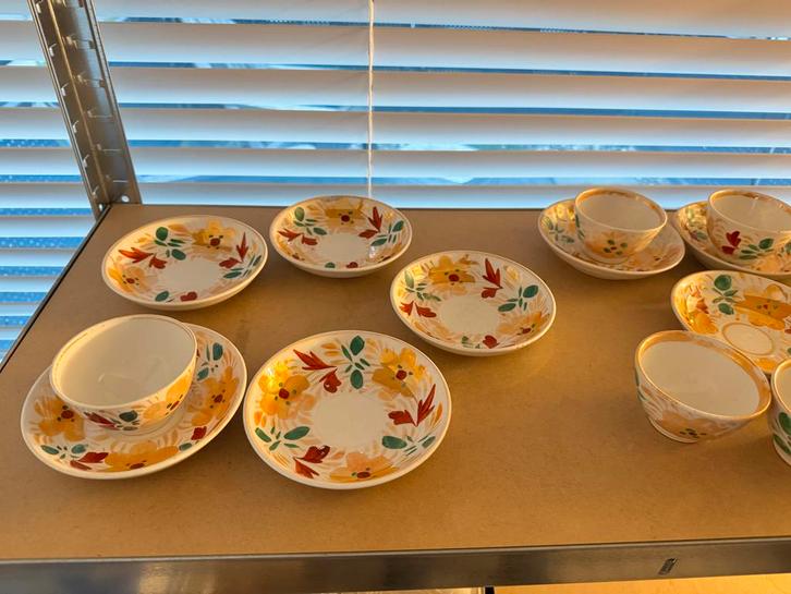 Boerenbont Goudluster kop en schotel set, Antiek en Kunst, Antiek | Servies los, Ophalen of Verzenden