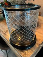 Groot windlicht glas op ijzer plateau, Ophalen, Zo goed als nieuw