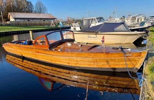 [moet weg] Houten Notarisboot op stallingstrailer [moet weg], Watersport en Boten, Motorboten en Motorjachten, Gebruikt, Hout