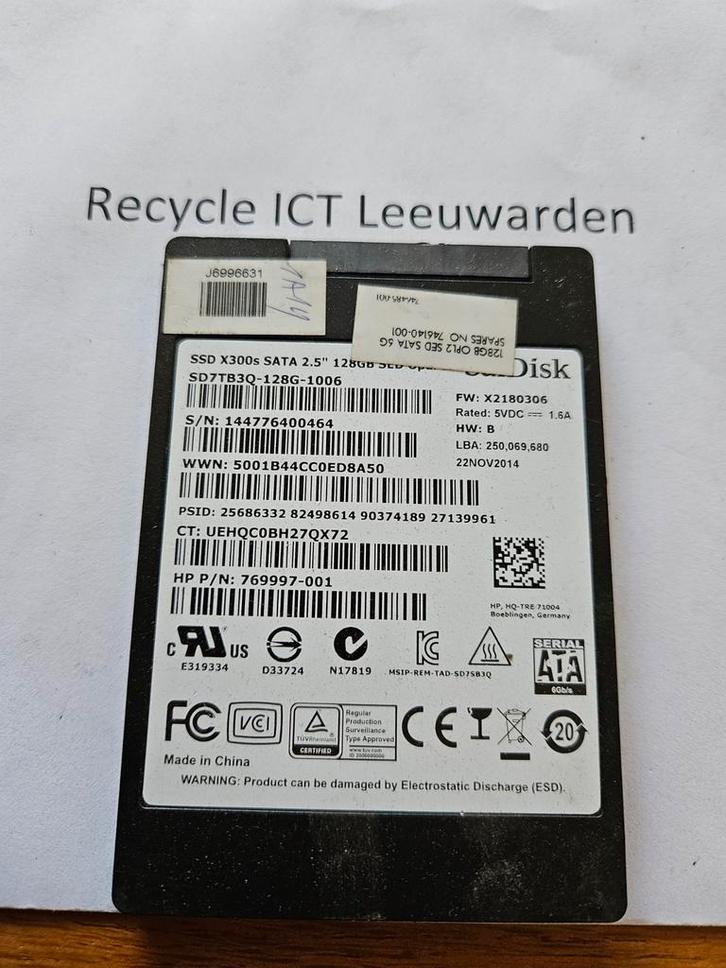 Sandisk 128gb laptop ssd hdd hardeschijf x300s, Computers en Software, Harde schijven, Gebruikt, Laptop, Intern, SSD, SATA, Ophalen of Verzenden