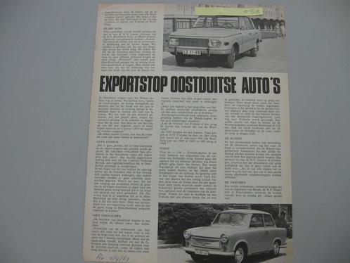 WART 058 Exportstop WARTBURG en TRABANT, knipsel 1969, Boeken, Auto's | Folders en Tijdschriften, Zo goed als nieuw, Overige merken