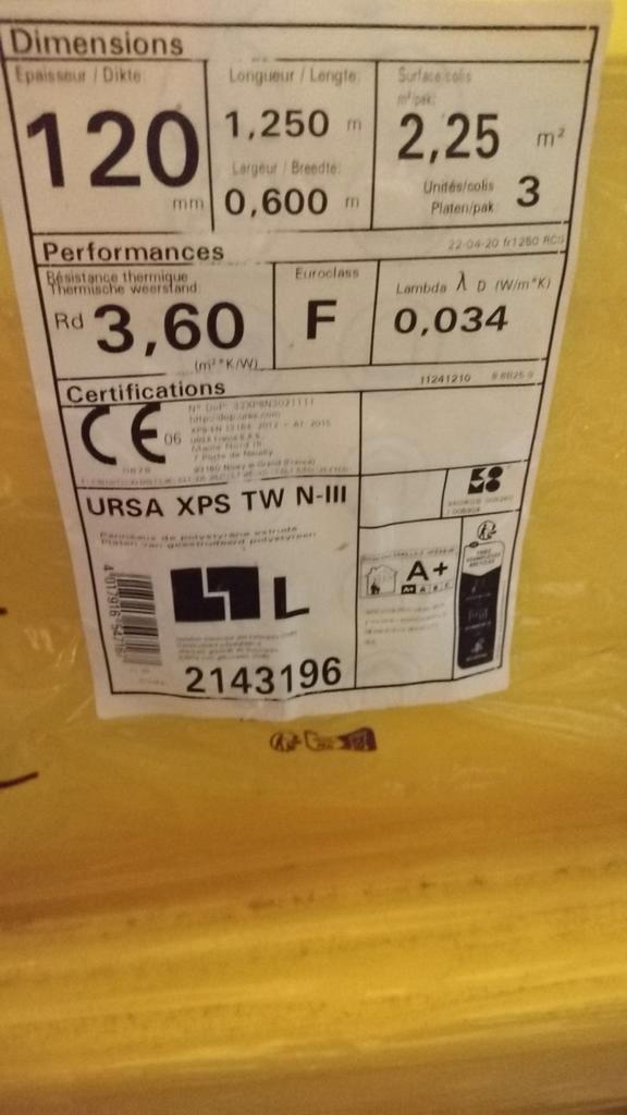 8x URSA XPS Isolatieplaten - 120mm dik, Doe-het-zelf en Verbouw, Isolatie en Afdichting, Ophalen of Verzenden