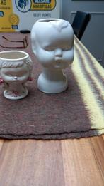 2 vintage keramieken plantenpotjes in kinderhoofdvorm., Gebruikt, Wit, Aardewerk of Porselein, Ophalen of Verzenden