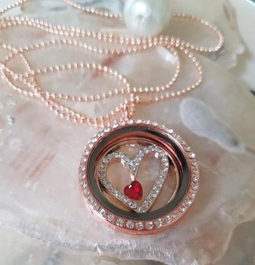 Floating locket Ketting Crystal Hart Rósekleur beschikbaar voor biedingen