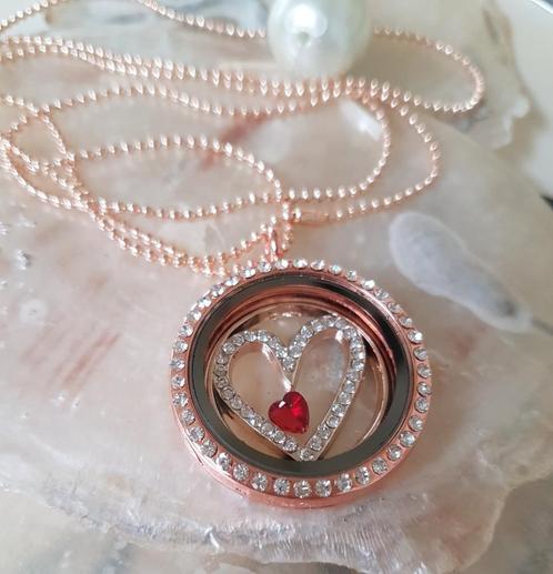 Floating locket Ketting Crystal Hart Rósekleur, Sieraden, Tassen en Uiterlijk, Kettingen, Nieuw, Overige materialen, Goud, Met hanger