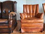 Twee lederen fauteuils oorfauteuil relax stoelen schapenleer, Ophalen, Gebruikt, 50 tot 75 cm, Leer
