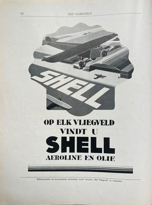 3 advertenties 1930 Shell aeroline olie luchtvaart art deco, Verzamelen, Merken en Reclamevoorwerpen, Zo goed als nieuw, Reclamebord