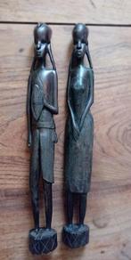 Set van 2 houten beelden – handgesneden Afrikaans kunst, Antiek en Kunst, Ophalen of Verzenden