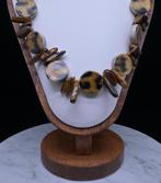 Edelsteen ketting tijgerkauri en tijgeroog kralen - K1SE1-Z1, Sieraden, Tassen en Uiterlijk, Kettingen, Bruin, Verzenden, Zo goed als nieuw