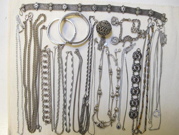 Lot Verzilverde Sieraden, Sieraden, Tassen en Uiterlijk, Kettingen, Gebruikt, Overige materialen, Overige kleuren, Met strass
