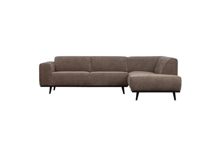 Woood Statement Hoekbank Rechts – Brede Platte Rib Taupe, Huis en Inrichting, Banken | Complete zithoeken, Gebruikt, Hout, Stof