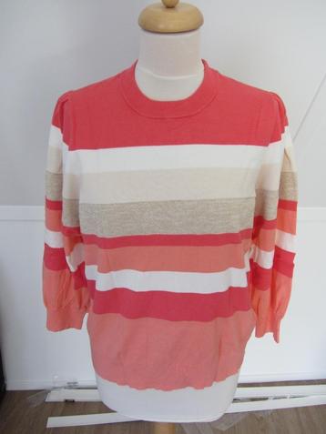 Trui 42, 3/4 mouw, koraal/goud/beige/wit strepen, nieuw beschikbaar voor biedingen