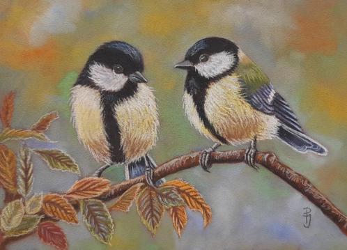 schilderij koolmeesjes - GRATIS lijst - koolmees koolmezen, Antiek en Kunst, Kunst | Schilderijen | Modern, Ophalen of Verzenden