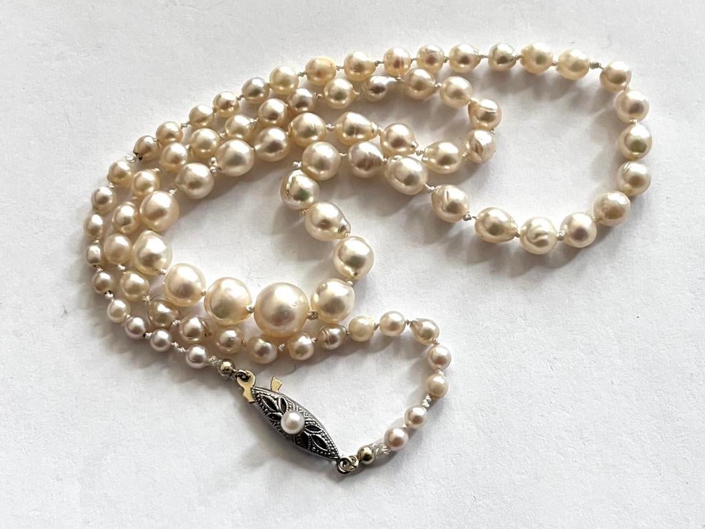 Antieke ketting c 1910 goud natuurparels, Sieraden, Tassen en Uiterlijk, Antieke sieraden, Ophalen of Verzenden, Goud, Ketting