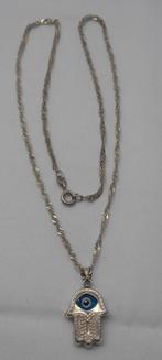 Zilveren ketting met hanger Hamsa hand alziend oog nr.286, Gebruikt, Ophalen of Verzenden, Zilver, Zilver