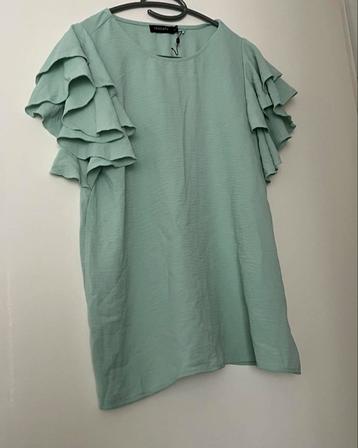 Mintgroene top met ruches - Maat S (nieuw) beschikbaar voor biedingen