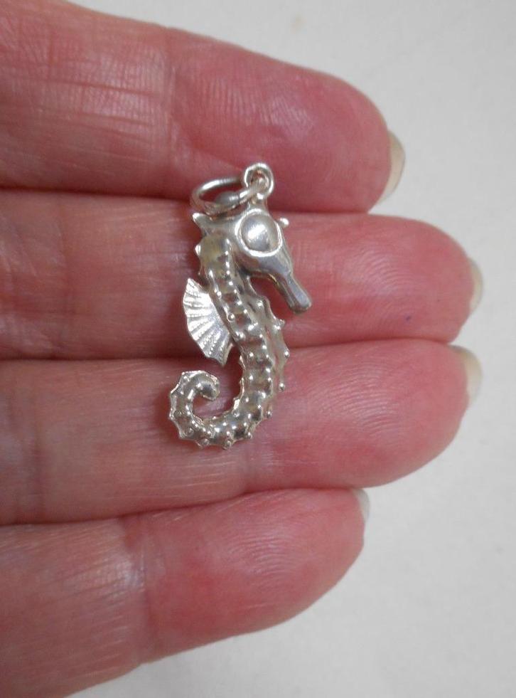 Zilveren vintage bedel zeepaardje nr.1678, Sieraden, Tassen en Uiterlijk, Bedels, Zo goed als nieuw, Overige merken, Zilver, 1 bedel