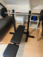 Bankdrukbankje met stang, gewichten en dumbell, Ophalen, Gebruikt