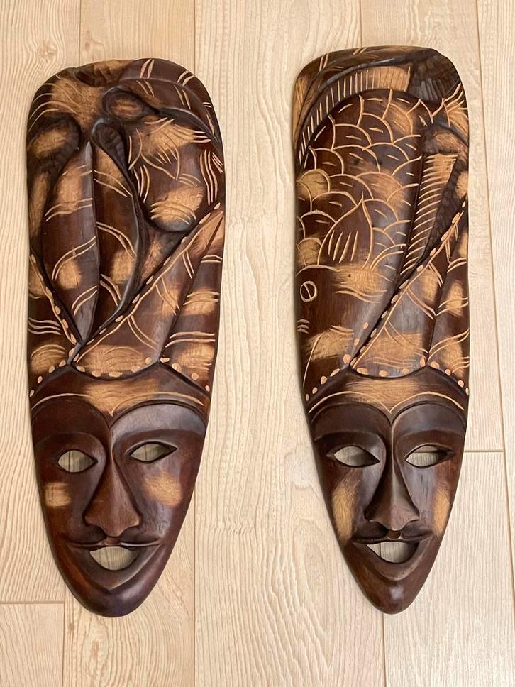 Houten handgesneden maskers Dominicaanse republiek, Antiek en Kunst, Kunst | Beelden en Houtsnijwerken, Ophalen of Verzenden