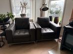 Set van 2 grijze leren fautuils, Ophalen, Gebruikt, Leer