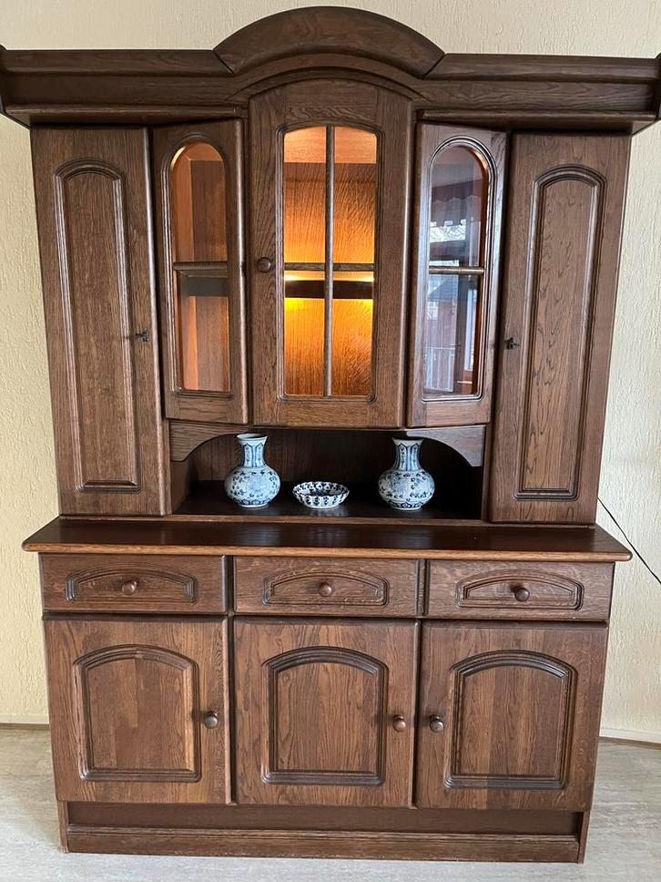 Authentieke Vitrinekast met sfeer verlichting, Huis en Inrichting, Kasten | Buffetkasten, Gebruikt, 150 tot 200 cm, 100 tot 150 cm