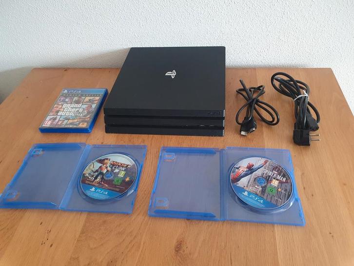 PS4 Pro (1TB), inclusief kabels, 3 games, zonder controller, Spelcomputers en Games, Spelcomputers | Sony PlayStation 4, Gebruikt