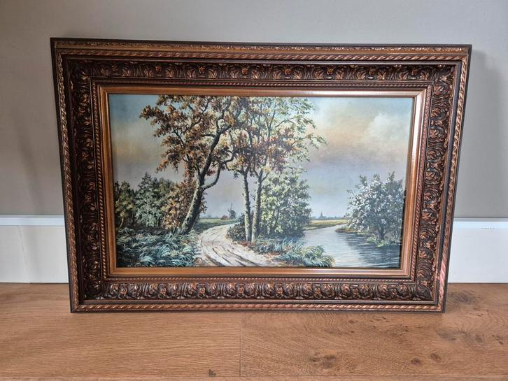 Schilderij met landschap in lijst, Antiek en Kunst, Kunst | Schilderijen | Klassiek, Ophalen