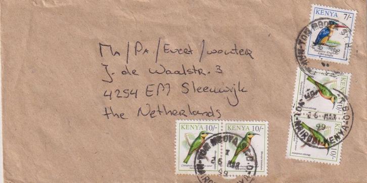 Kenya 1999 Tropische vogels in paar  > Sleeuwijk, Postzegels en Munten, Brieven en Enveloppen | Buitenland, Envelop, Ophalen of Verzenden