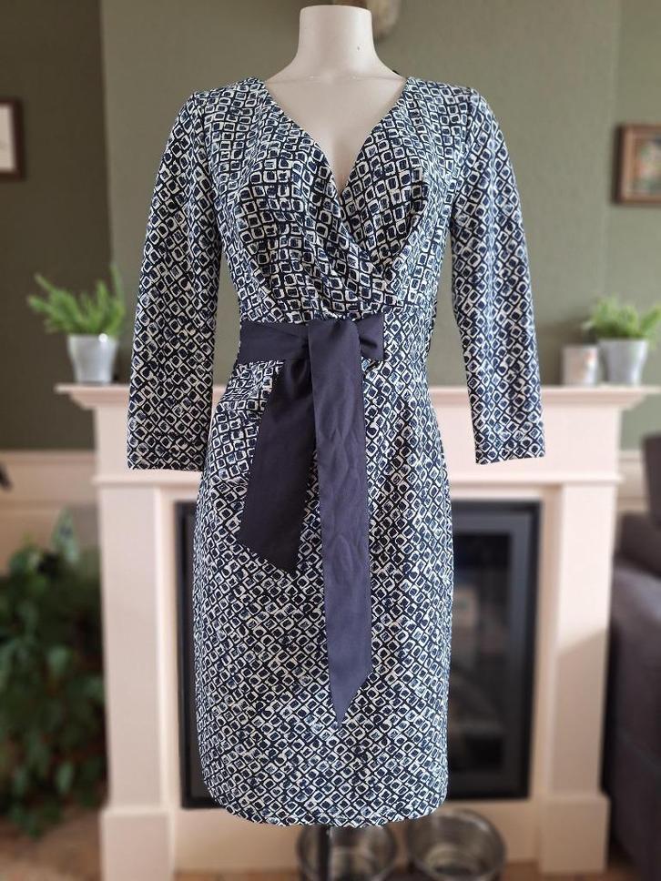 Barbara Schwarzer jurk blauw crème M 40 Gratis Verzenden !, Kleding | Dames, Jurken, Zo goed als nieuw, Maat 38/40 (M), Blauw