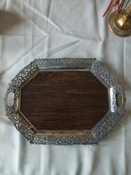 Verzilverd dienblad met houten bodem, Ophalen of Verzenden, Gebruikt, Overige vormen, Metaal