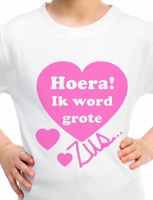 Bedrukt tekst shirt hoera ik word grote zus hart, Kinderen en Baby's, Babykleding | Overige, Nieuw, Jongetje of Meisje, Ophalen of Verzenden