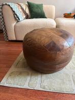 Vintage Leren Poef, Huis en Inrichting, Banken | Voetenbanken en Poefen, Minder dan 50 cm, Gebruikt, Rond, Leer