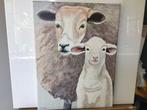 Olieverf op doek, schaap en lammetje, Antiek en Kunst, Ophalen of Verzenden