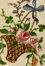 fr 1918 geborduurd mand met rozen en blauwe strik, Ophalen of Verzenden, Voor 1920, Gelopen, Overige thema's