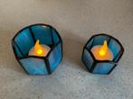 Twee glas-in-lood waxinelicht-houders., Ophalen of Verzenden, Zo goed als nieuw, Overige materialen, Minder dan 25 cm