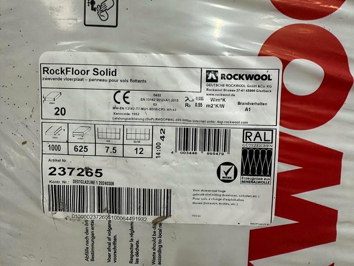 RockFloor Solid Steenwol Vloerisolatie - Nieuw!, Doe-het-zelf en Verbouw, Isolatie en Afdichting, Nieuw, Vloerisolatie, Steenwol