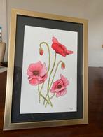 Prachtige aquarel van klaprozen met lijst, Ophalen of Verzenden, Zo goed als nieuw, Schilderij, Minder dan 50 cm