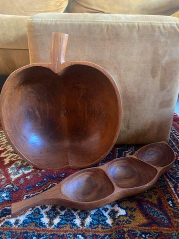 Vintage retro Houten Schaal Set appel pinda beschikbaar voor biedingen