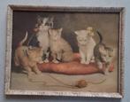 Antiek Schilderij kittens / katten, Ophalen of Verzenden