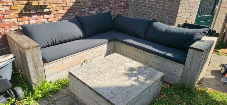 Tuinset: Hoekbank, tafel en kussens, Tuin en Terras, Tuinsets en Loungesets, Gebruikt, Bank, Ophalen