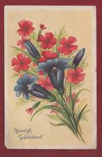 Hartelijk Gefeliciteerd - Bloemen (Rode en Blauwe) - jr.'50, Ophalen of Verzenden, 1940 tot 1960, Gelopen, Feest(dag)