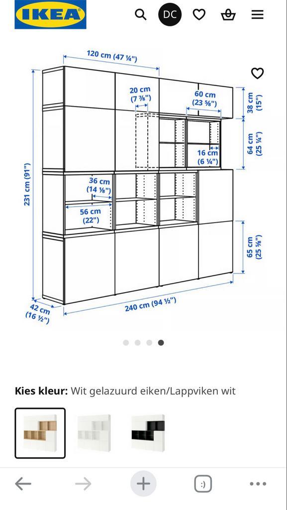 Grote IKEA BESTA Wandkast - Wit geolied eiken, Huis en Inrichting, Kasten | Wandmeubels, Zo goed als nieuw, 200 cm of meer, 200 tot 250 cm