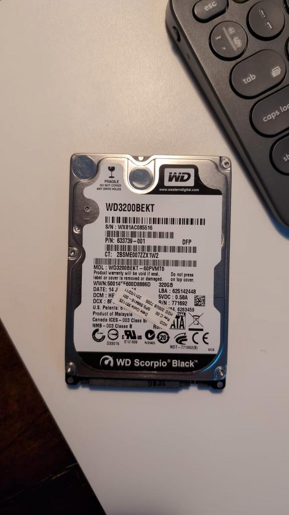 WD Scorpio Black 320GB 2.5" HDD - 7200RPM, Computers en Software, Harde schijven, Gebruikt, Laptop, Intern, HDD, SATA, Ophalen of Verzenden