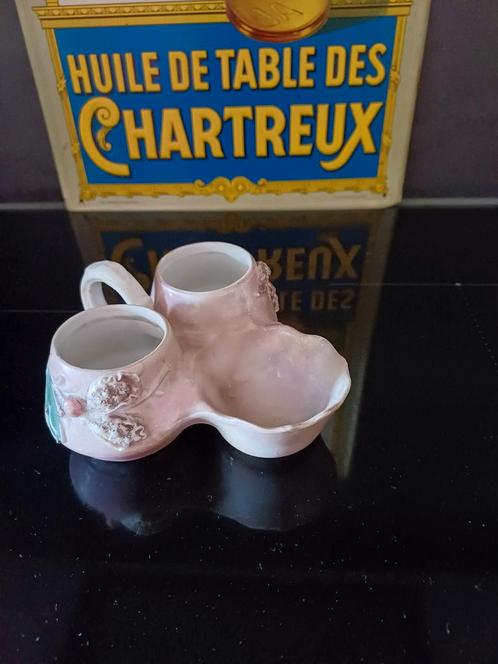 Prachtig antiek Frans zachtroze parelmoer barbotine setje, Antiek en Kunst, Antiek | Servies los, Verzenden
